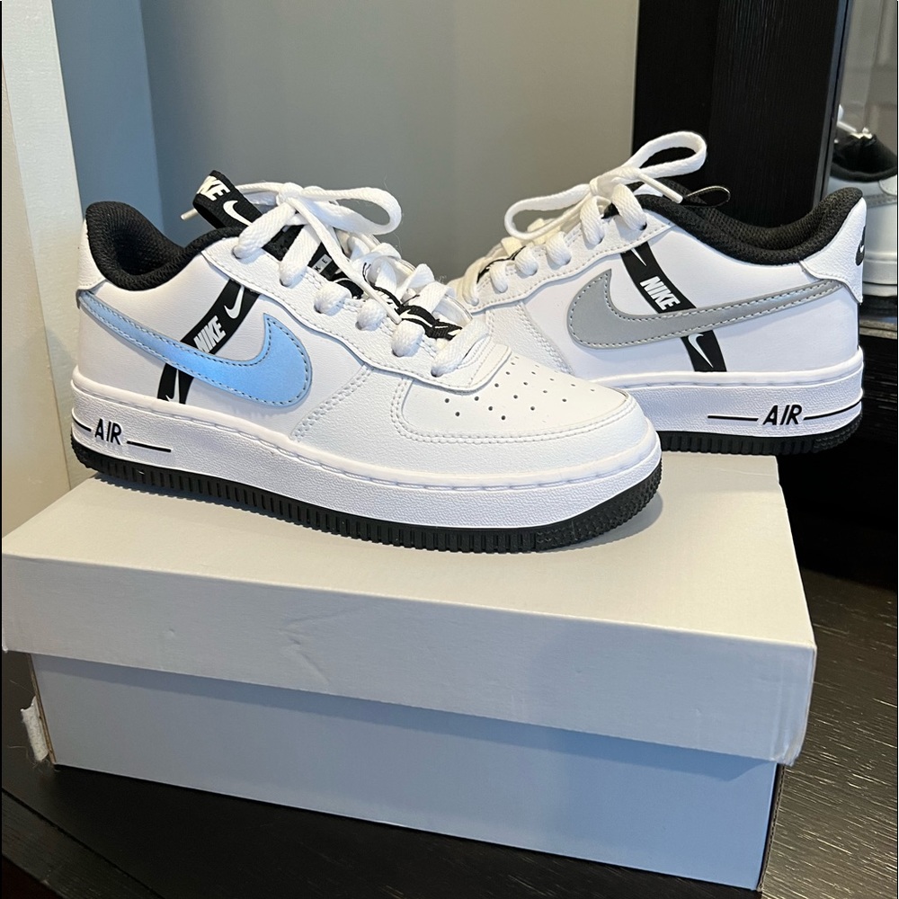 Nike AirForce 1 . Size 3.5 GS. White Black Reflective.